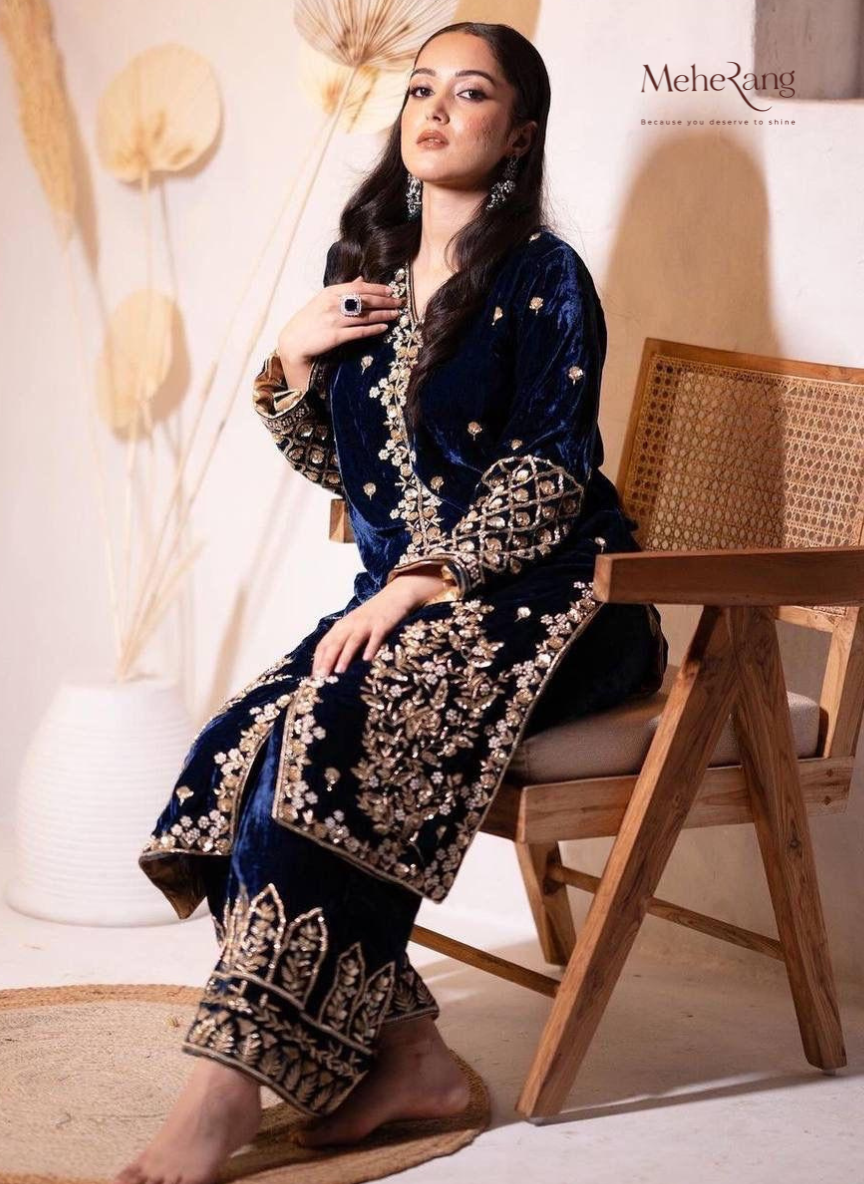 Meher - Velvet Embroidered Suit
